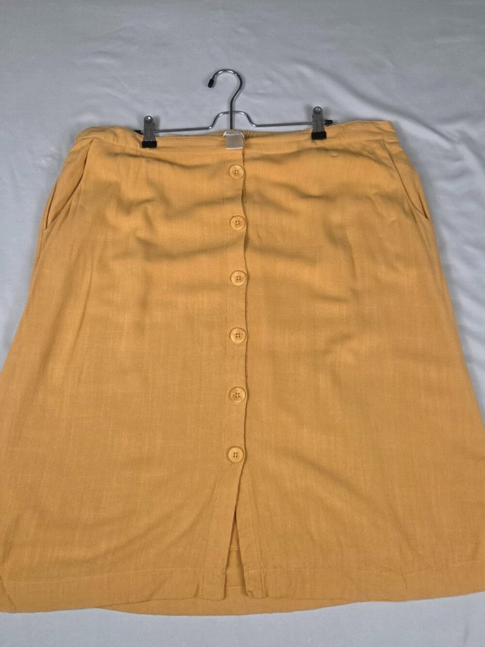 Matty M Linen Blend Button Front Skirt XXL Gold Yellow MB2255 Pockets Midi